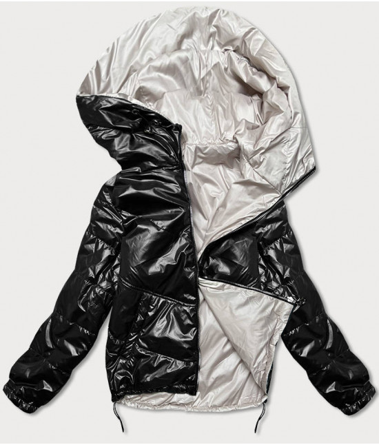 Krátka dámska obojstranná bunda MODA2204BIG čierno-béžová