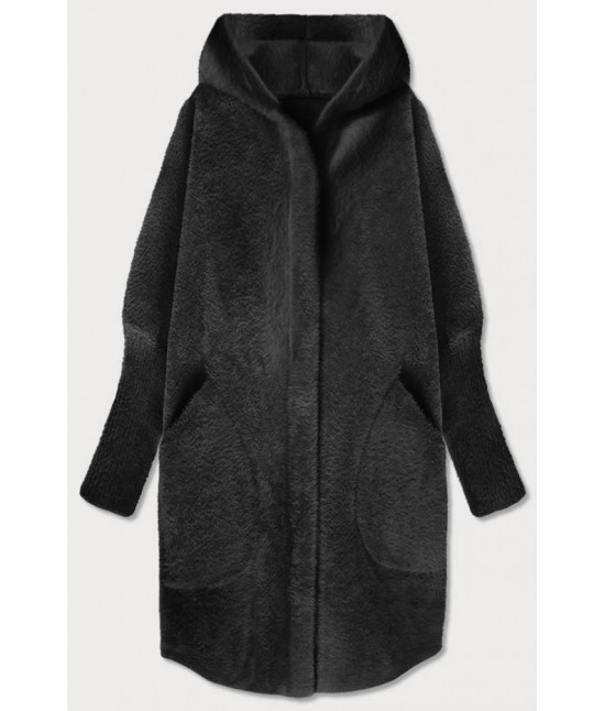 Dlhý dámsky vlnený kabát alpaka MODA908 čierny