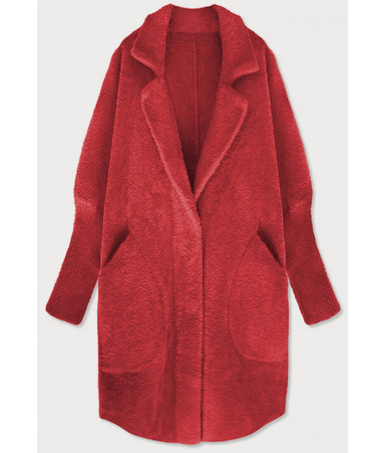 Dlhý vlnený dámsky kabát alpaka MODA7108 červený