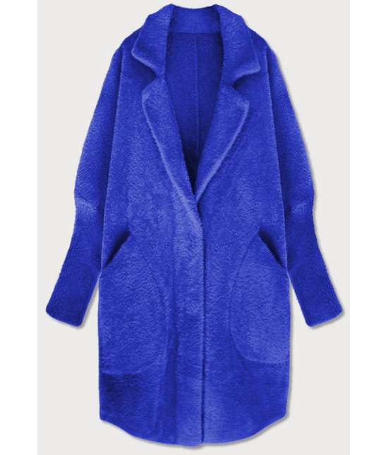 Dlhý vlnený dámsky kabát alpaka MODA7108 modrý