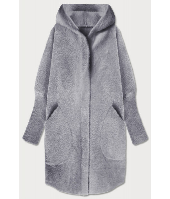Dlhý dámsky vlnený kabát alpaka MODA908 šedý