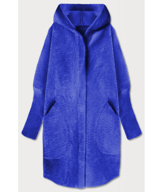 Dlhý dámsky vlnený kabát alpaka MODA908 modrý