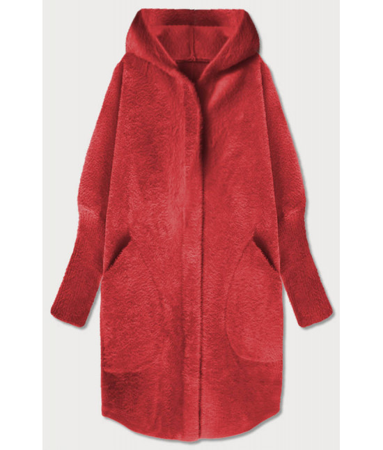 Dlhý dámsky vlnený kabát alpaka MODA908 červený