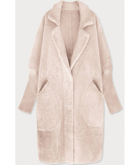 Dlhý dámsky vlnený kabát alpaka MODA102 svetlobéžový