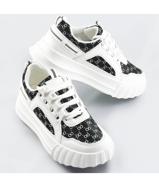 Dámske botasky s ozdobným vzorom MODA811 bielo-čierne