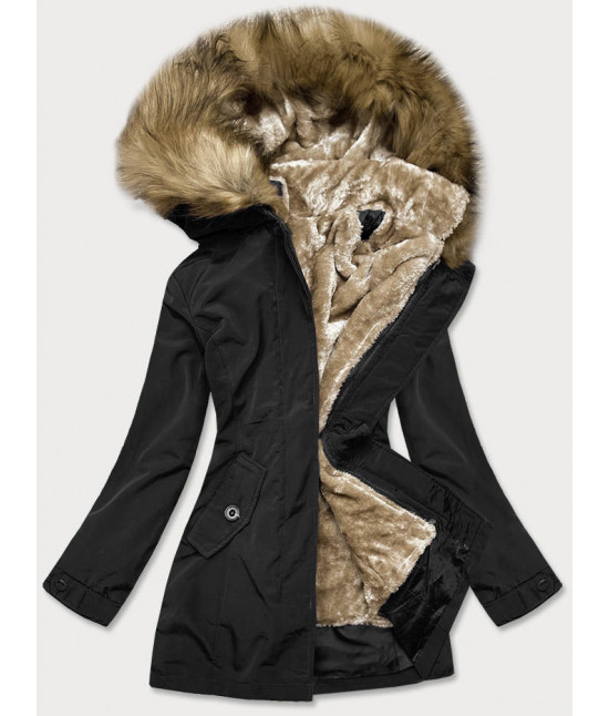 Dámska zimná bunda s kožušinou MODA1005 čierna
