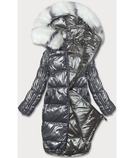 Obojstranná metalická zimná bunda MODA7901 tmavošedo-šedá