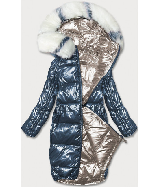 Obojstranná metalická zimná bunda MODA7901 tmavomodro-béžová