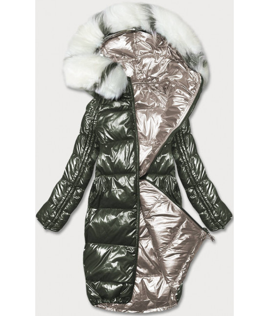 Obojstranná metalická zimná bunda MODA7901 khaki-béžová