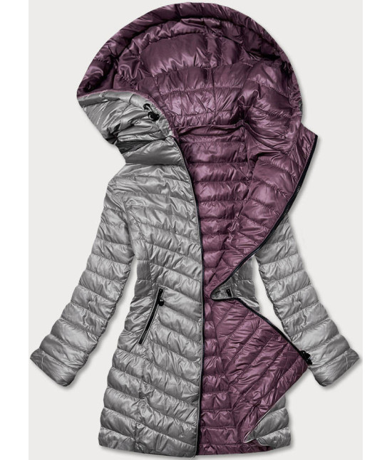 Prešívaná dámska jesenná bunda MODA7636 šedo-fialová