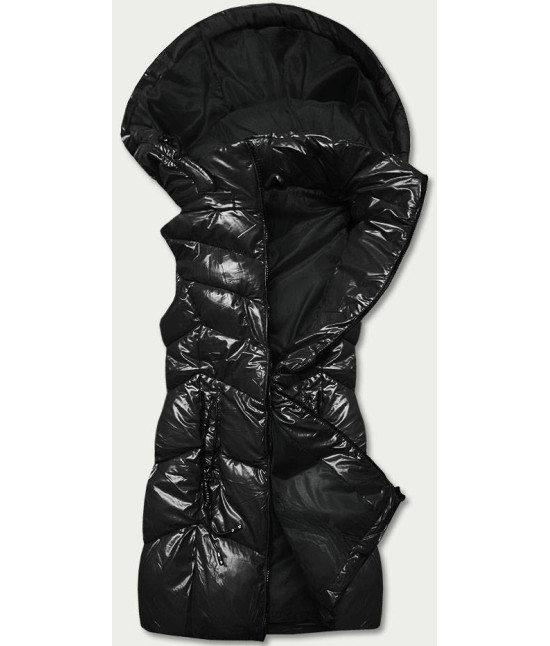 Dámska lesklá vesta s kapucňou MODA025 čierna