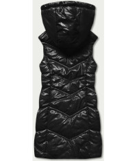 Dámska lesklá vesta s kapucňou MODA025 čierna