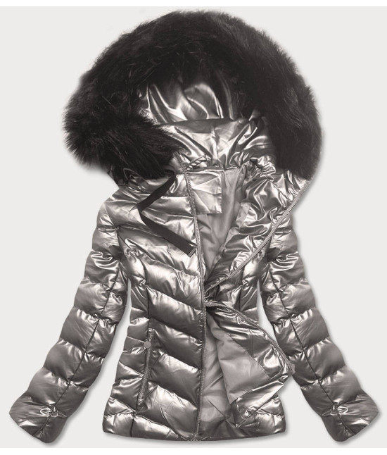 Dámska lesklá zimná bunda MODA773 strieborná