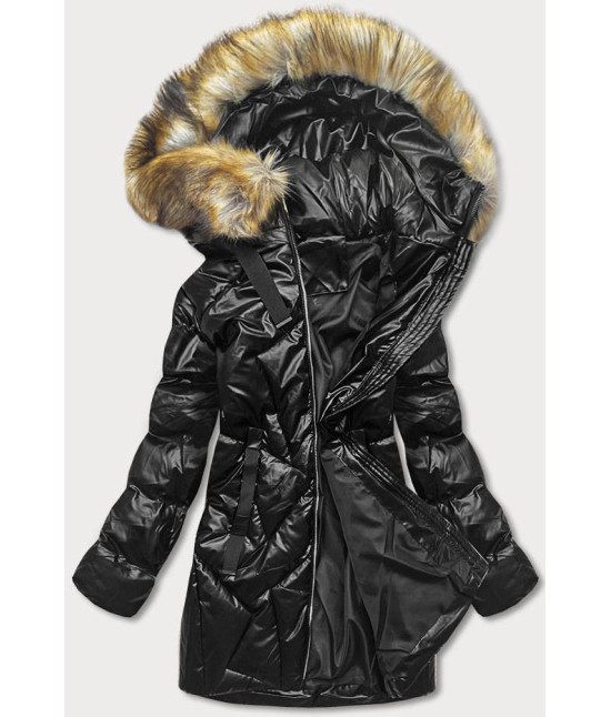 Dámska zimná bunda s kapucňou MODA775 čierno-hnedá