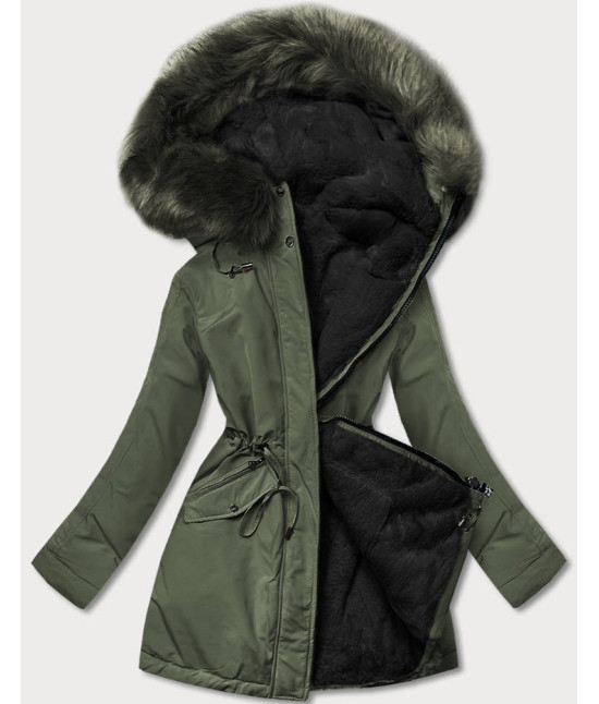 Teplá dámska zimná bunda MODA610 khaki-čierna