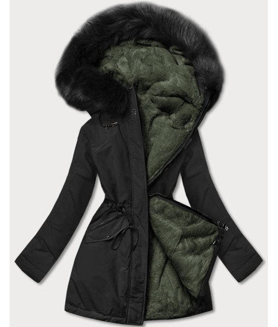 Teplá dámska zimná bunda MODA610 čierna-khaki