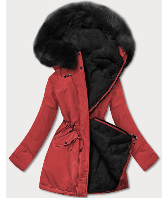 Teplá dámska zimná bunda MODA610 červeno-čierna
