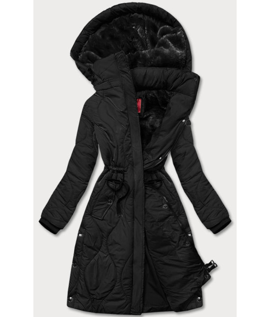 Dámska dlhá zimná bunda po kolená MODA1601 čierna