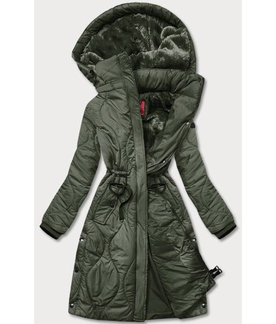 Dámska dlhá zimná bunda po kolená MODA1601 olivová