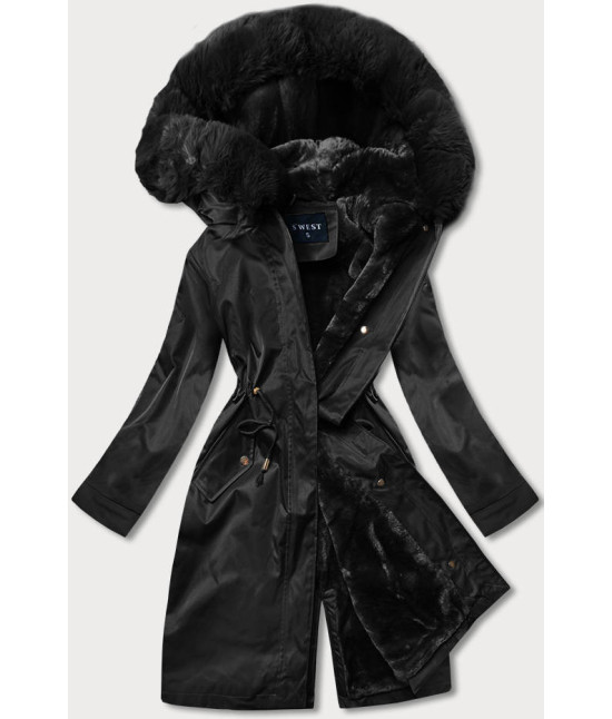 Teplá dámska kožušinová zimná bunda MODA537 čierna