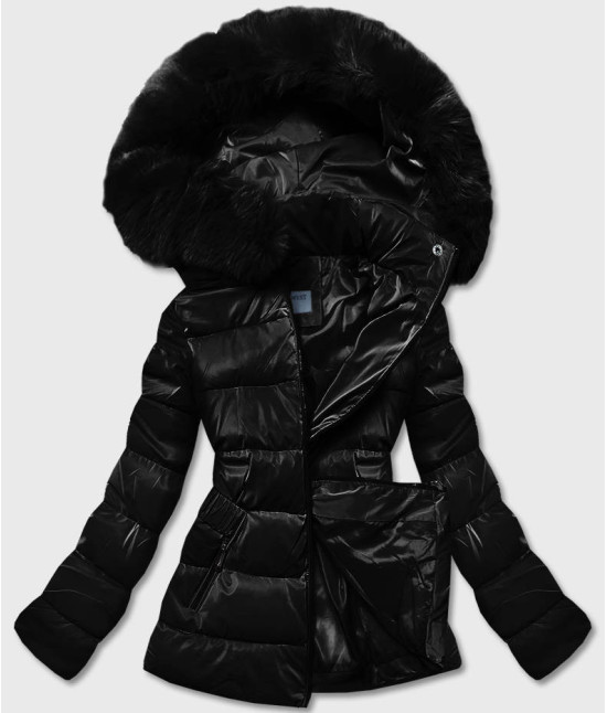 Lesklá dámska zimná bunda MODA8090 čierna