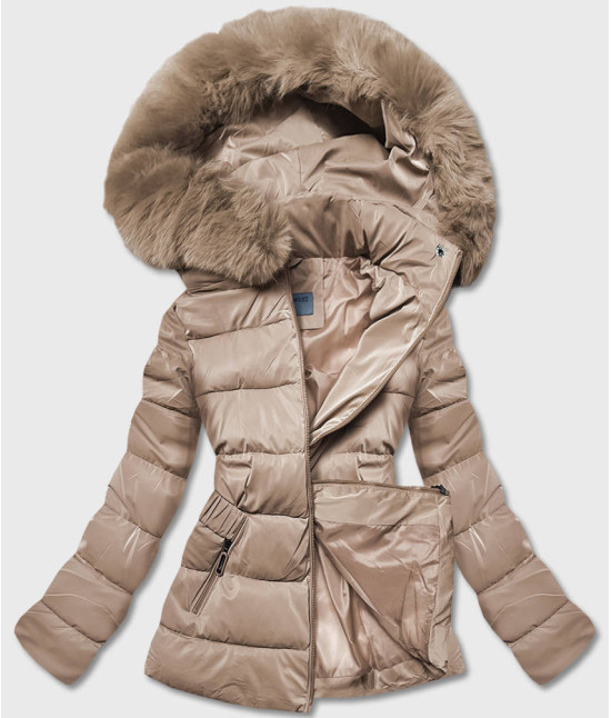Lesklá dámska zimná bunda MODA8090 béžová