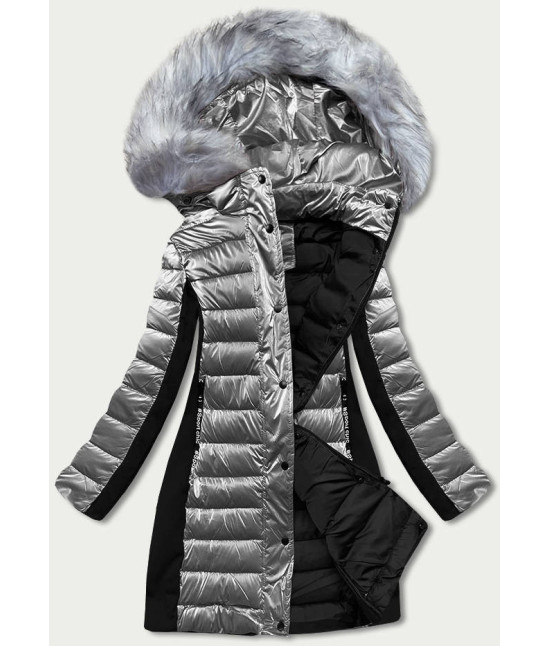 Dámska zimná bunda s kombinovaných materiálov MODA067 šedá