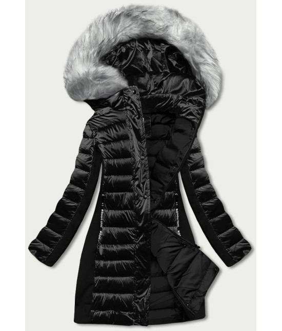 Dámska zimná bunda s kombinovaných materiálov MODA067 čierna