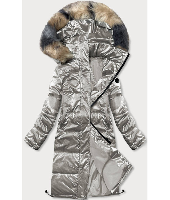 Lesklá dámska zimná bunda MODA590 strieborná