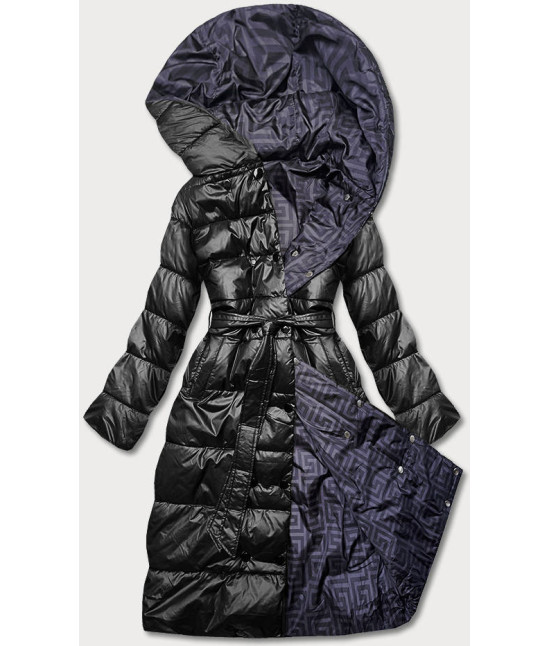 Dlhá dámska obojstranná zimná bunda MODA6636 čierna