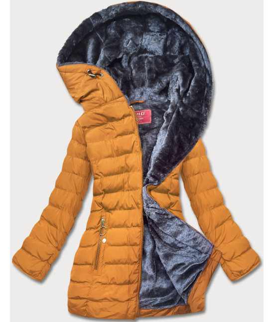 Dámska zimná bunda s kožušinou MODA13 tmavožltá