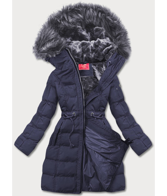 Dámska zimná bunda s kapucňou MODA1603 tmavomodrá