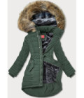 Asymetrická dámska zimná bunda MODA1301 zelená