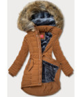 Asymetrická dámska zimná bunda MODA1301 karamelová