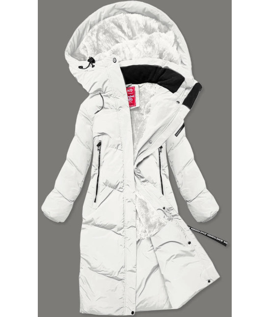 Dlhá dámska zimná bunda s kožúškom MODA011 ecru