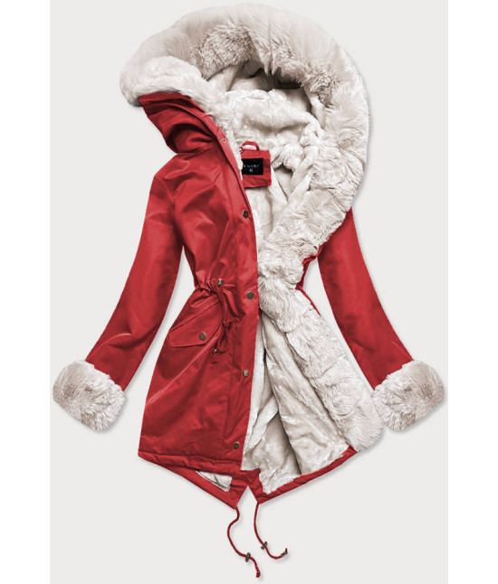 Dámska zimná bunda parka MODAB530 červená-ecru