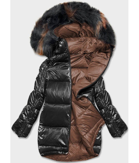 Dámska obojstranná zimná bunda oversize MODA1088 čierno-hnedá