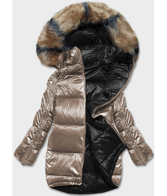 Dámska obojstranná zimná bunda oversize MODA1088 béžovo-čierna
