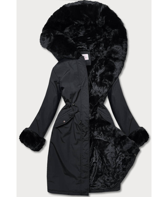 Dámska zimná bunda  s kožúškom MODA635 čierna