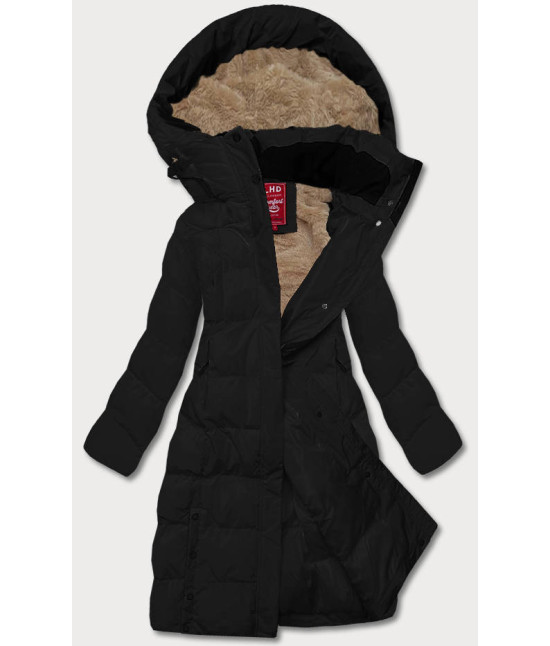 Dlhá dámska zimná bunda s kožúškom MODA025 čierna