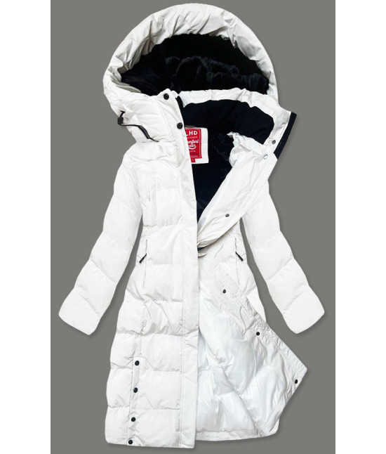 Dlhá dámska zimná bunda s kožúškom MODA025 biela