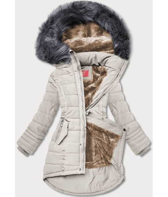 Asymetrická dámska zimná bunda MODA1301 svetlobéžová