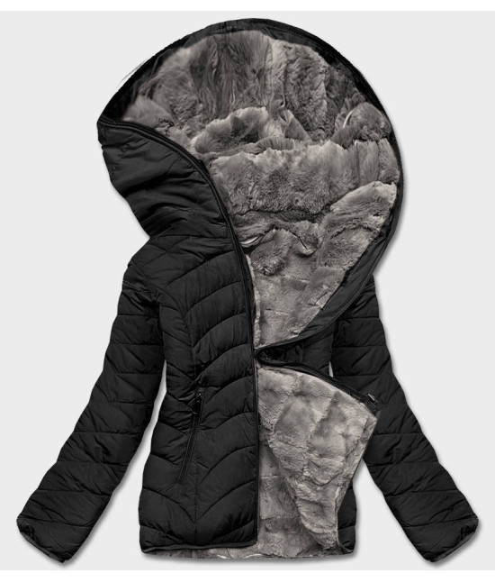 Dámska obojstranná zimná bunda MODA1507 čierno-šedá