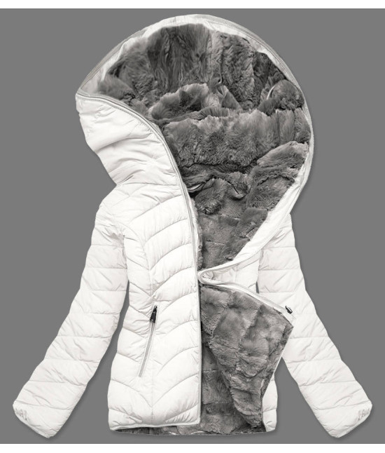 Dámska obojstranná zimná bunda MODA1507 smotanovo-šedá