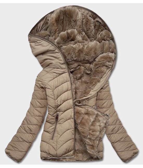 Dámska obojstranná zimná bunda MODA1507 béžová