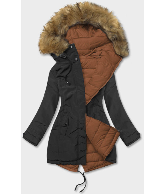 Dámska obojstranná zimná bunda MODA21508 čierno-karamelová