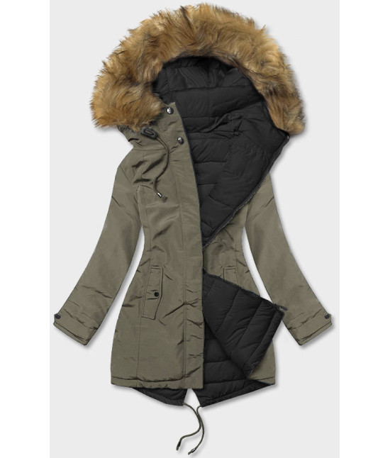 Dámska obojstranná zimná bunda MODA21508 khaki-čierna