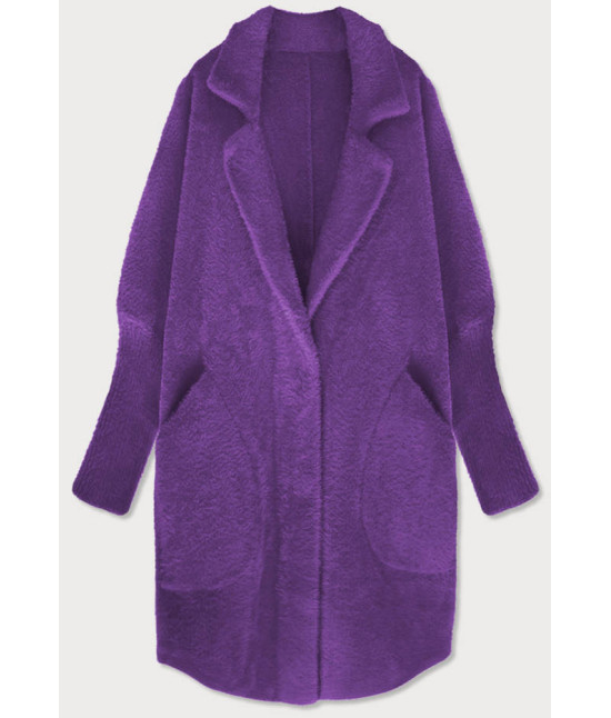 Dlhý vlnený dámsky kabát alpaka MODA7108 fialový