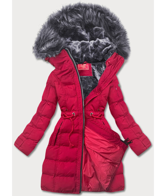 Dámska zimná bunda s kapucňou MODA1603 červená veľkosť XXL