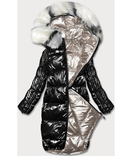 Obojstranná metalická zimná bunda MODA7901 čierno-béžová veľkosť S